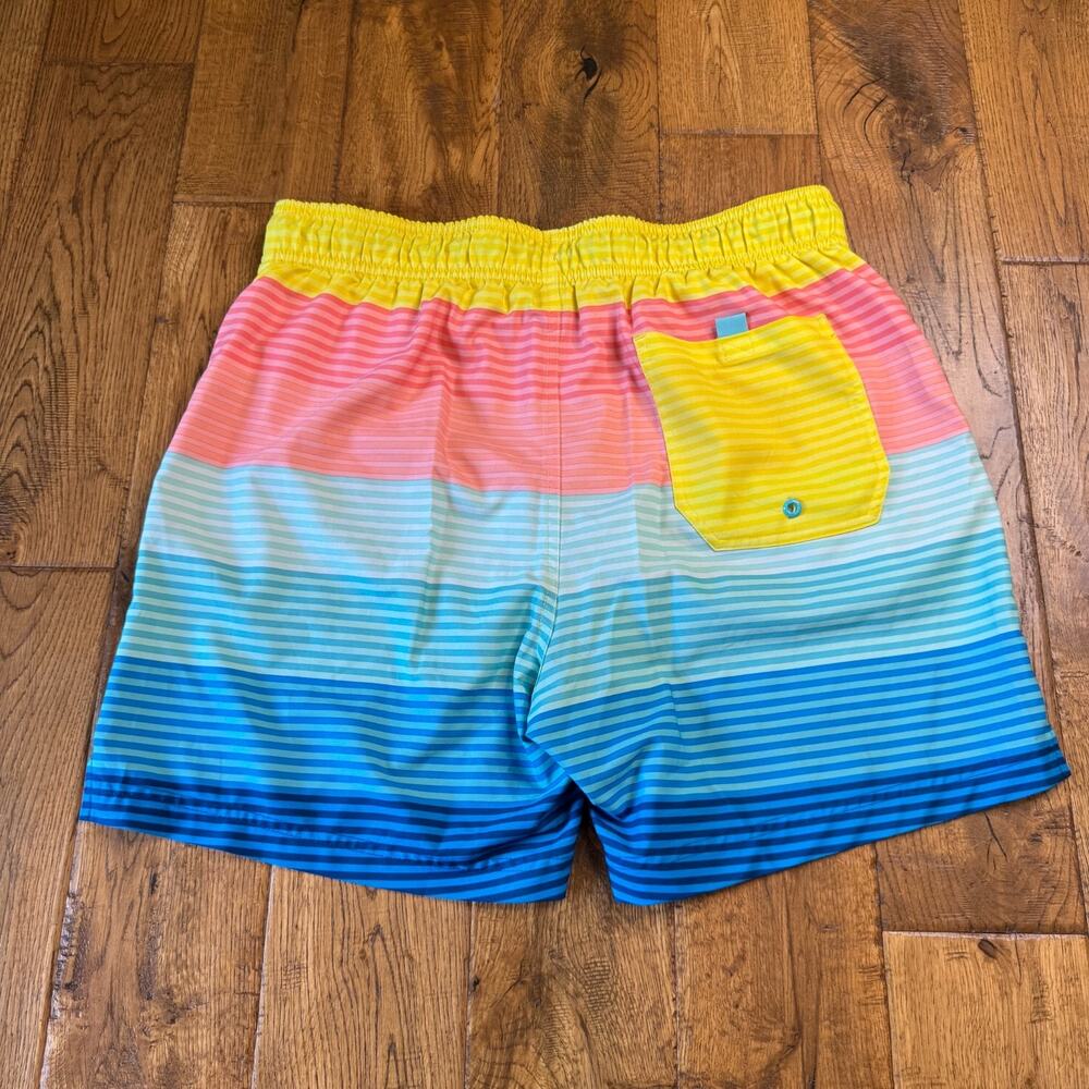 George Colorful Stripe Lined Swim Trunks 6" Mens Sz M 32/34 Blue Yellow Coral - Picture 6 of 7